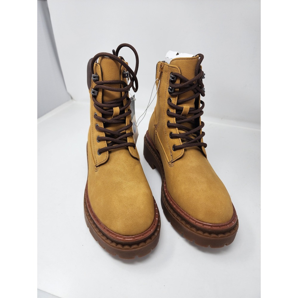 Wild Fable Womens Lace Up Lug Sole Combat Boots Tan Faux Suede Size 7.5